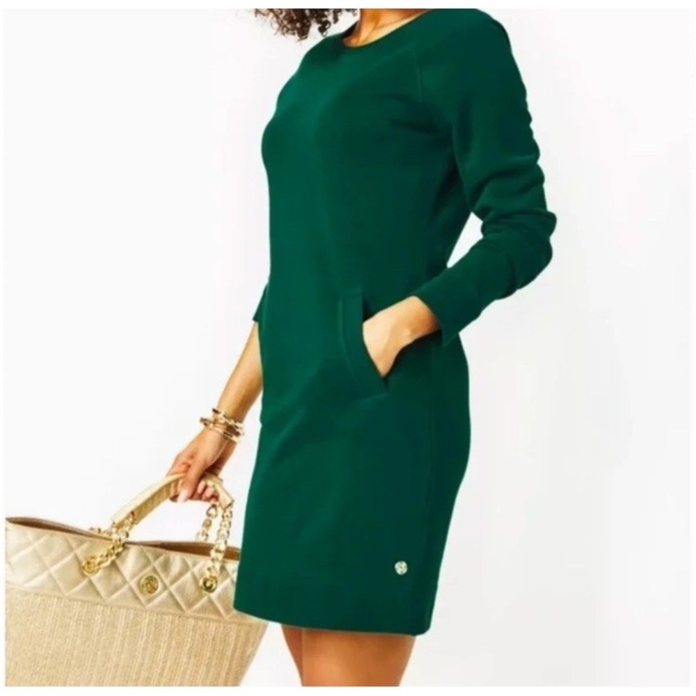 Lilly Pulitzer Beachcomber Sweatshirt Dress M‎ Emerald Green Terry Coastal